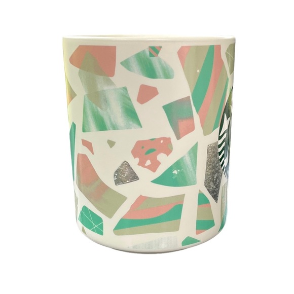 Starbucks 2019 Confetti Foil Geometric Pink Green Ceramic Coffee Mug 12oz - Picture 3 of 14